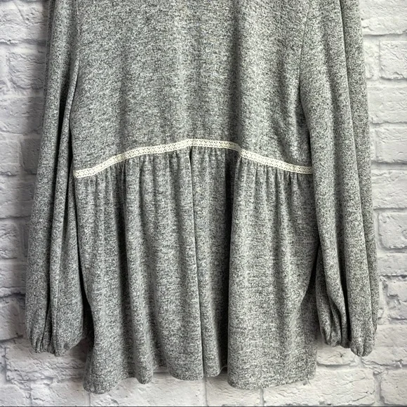 Knox Rose Women’s Gray Super Soft Cardigan Cream Lace Trim Opening Size X-Large - Picture 7 of 8